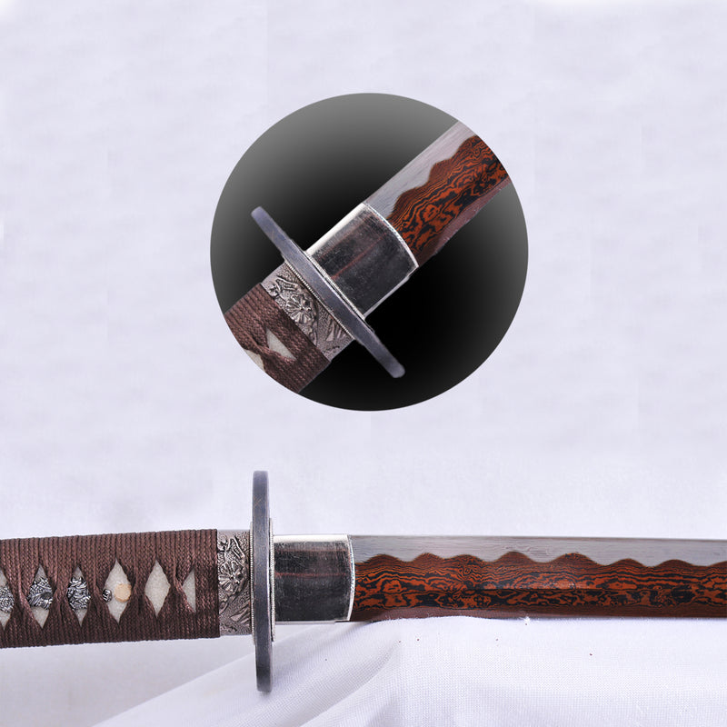 Hand Forged Japanese Samurai Katana Sword Folded Steel Reddish Black B 