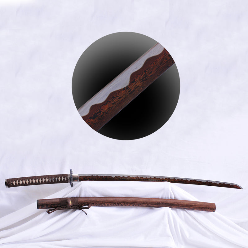 Hand Forged Japanese Samurai Katana Sword Folded Steel Reddish Black B 