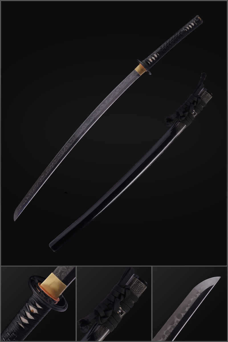 Hand Forged Japanese Samurai Katana Sword 1095 High Carbon Steel Clay Tempered Iron Tsuba 