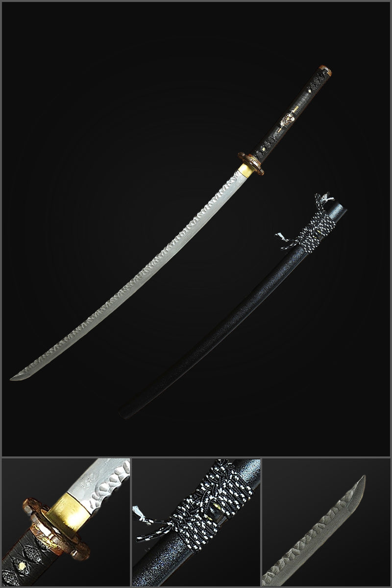 Hand Forged Japanese Samurai Katana Sword Folded Steel Uneven Surface  