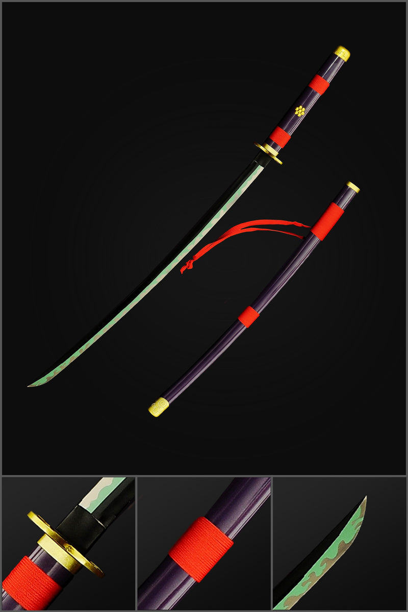 Hand Forged Anime Sword One Piece Roronoa Zoro Enma Katana 1060 Carbon Steel Green Blade Alloy Tsuba 