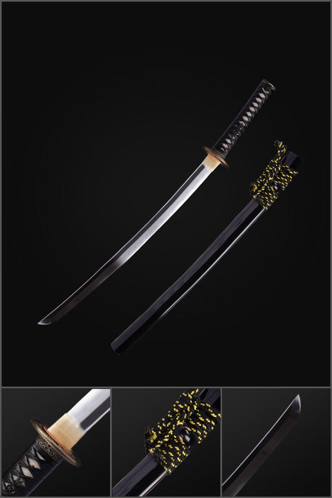 Hand Forged Japanese Wakizashi Sword Folded Steel Clay Tempered Brass Tsuba-COOLKATANA-ZS-0087-U