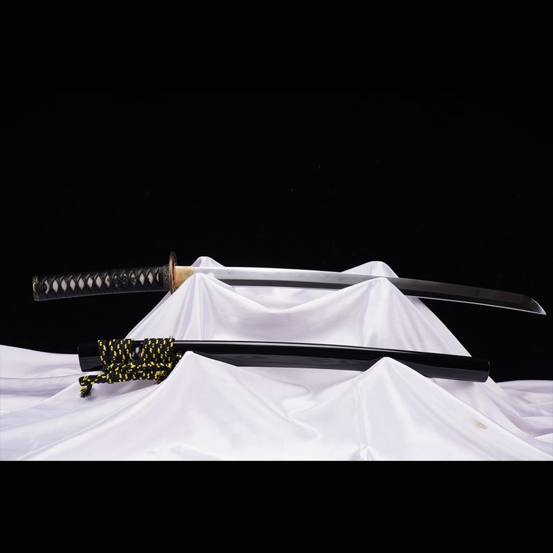 Hand Forged Japanese Wakizashi Sword Folded Steel Clay Tempered Brass  