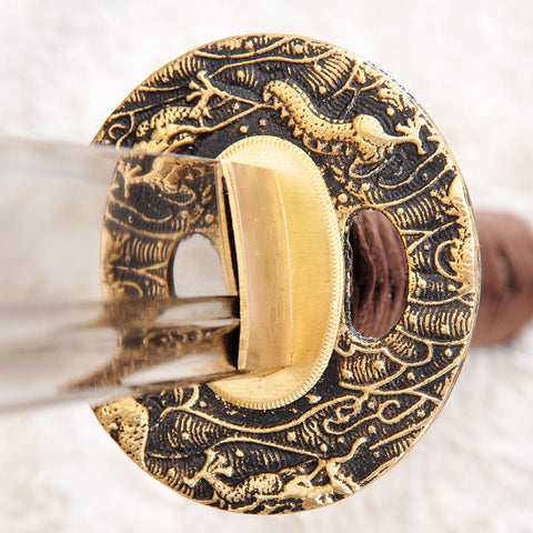 Hand Forged Japanese Ninja Chokuto Straight Blade Sword 1095 Steel Dragon Tsuba Full Tang-COOLKATANA-SL-1022-U