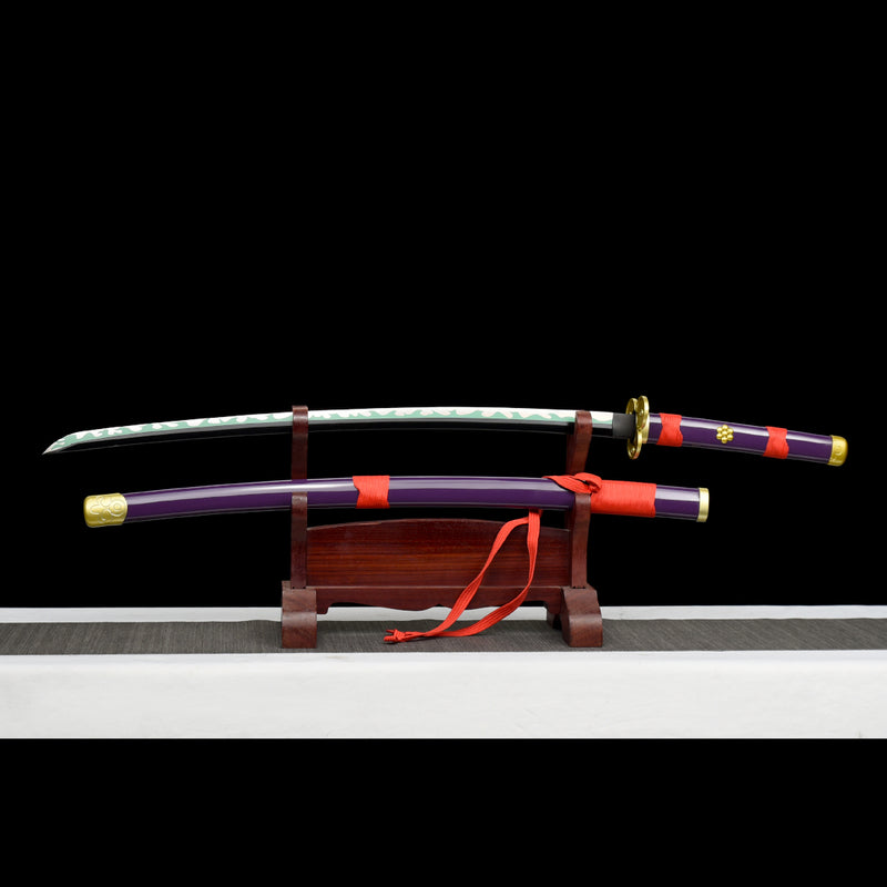 Hand Forged Anime Sword One Piece Roronoa Zoro Enma Katana 1060 Carbon Steel Green Blade Alloy Tsuba 