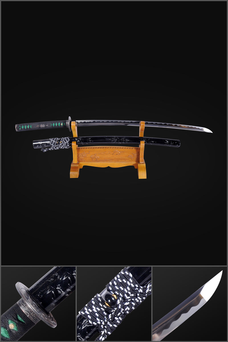 Handgeschmiedetes japanisches Samurai-Katana-Schwert 1095 Kohlenstoffstahl Unokubi-Zukuri-Klinge Handschleifmittel Hamon - COOLKATANA 