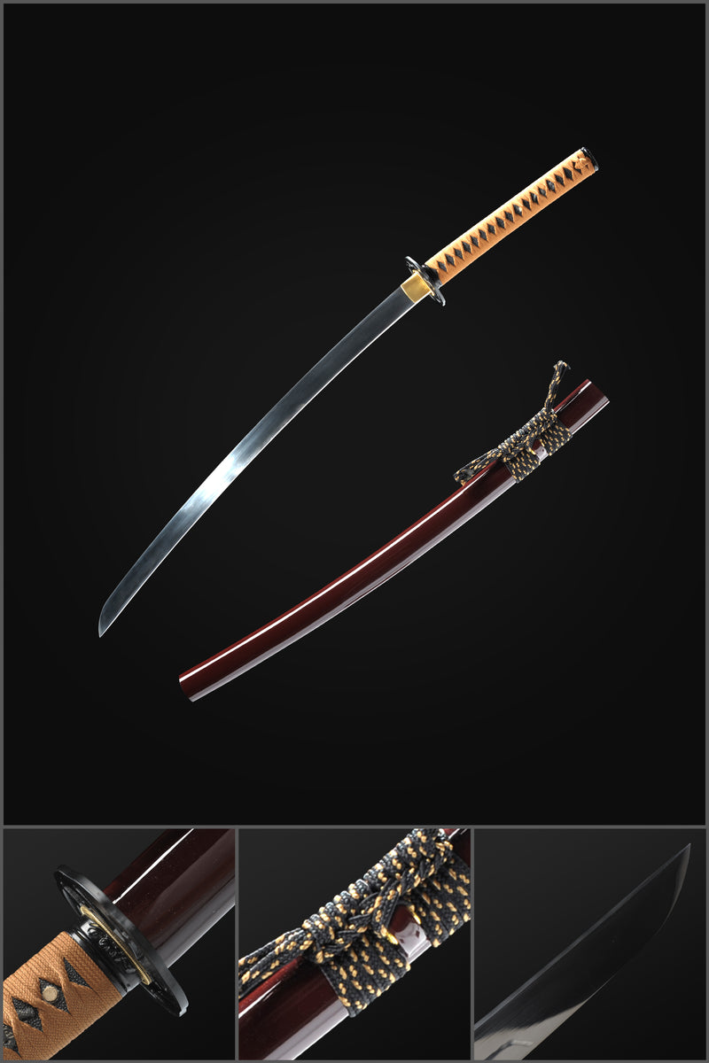 Handgeschmiedetes japanisches Wakizashi-Schwert 1095 Kohlenstoffstahlklinge Full Tang 