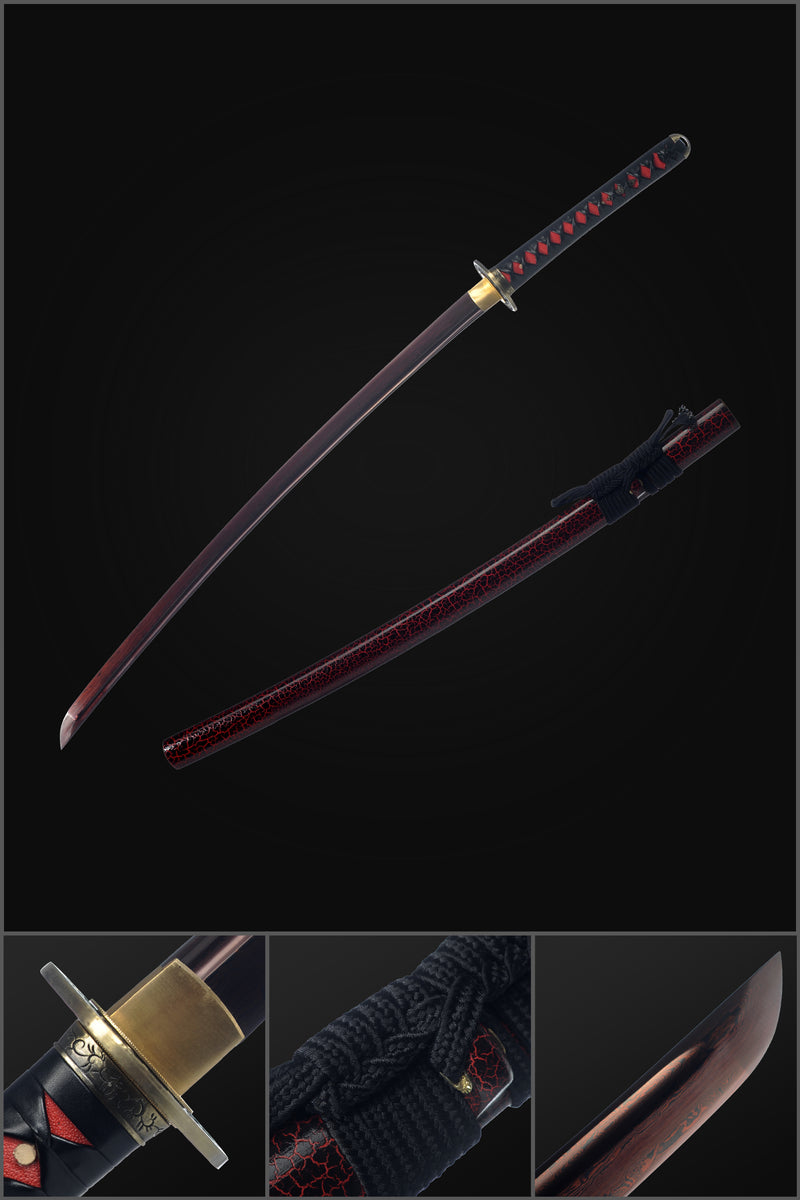 Hand Forged Japanese Samurai Katana Sword Folded Steel Maroon Blade Fu 
