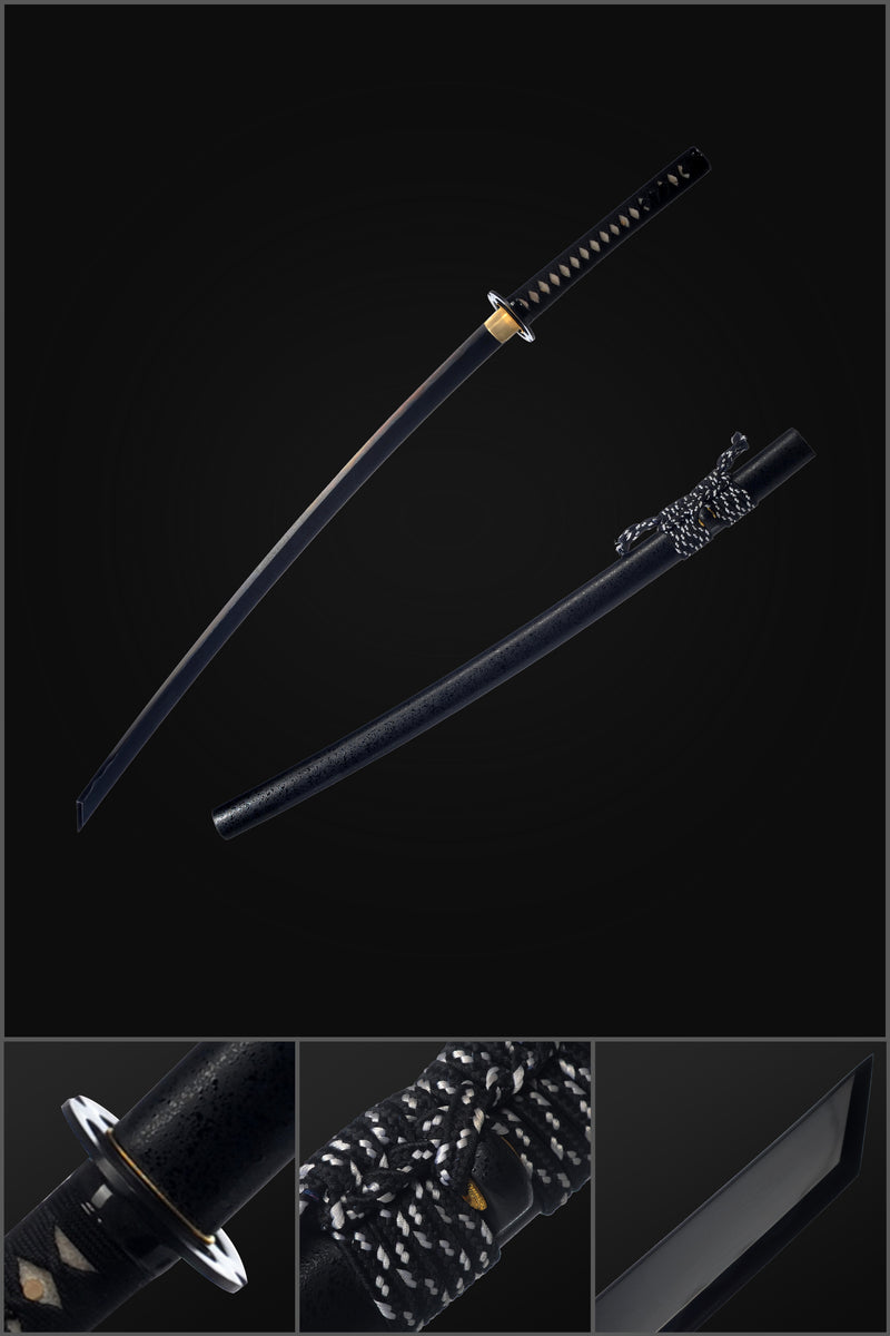 Handgeschmiedetes japanisches Samurai-Schwert Kiriha-Zukuri Katana 1095 Stahl Clay Tempered Black Blade Iron Tsuba - COOLKATANA 