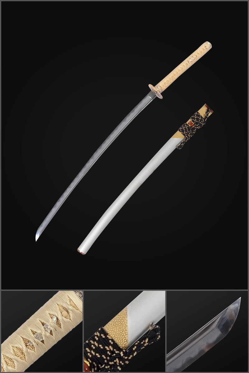 Handgeschmiedetes japanisches Samurai-Katana-Schwert Honsanmai Clay Tempered Hazuya Polish Rayskin Saya - COOLKATANA 