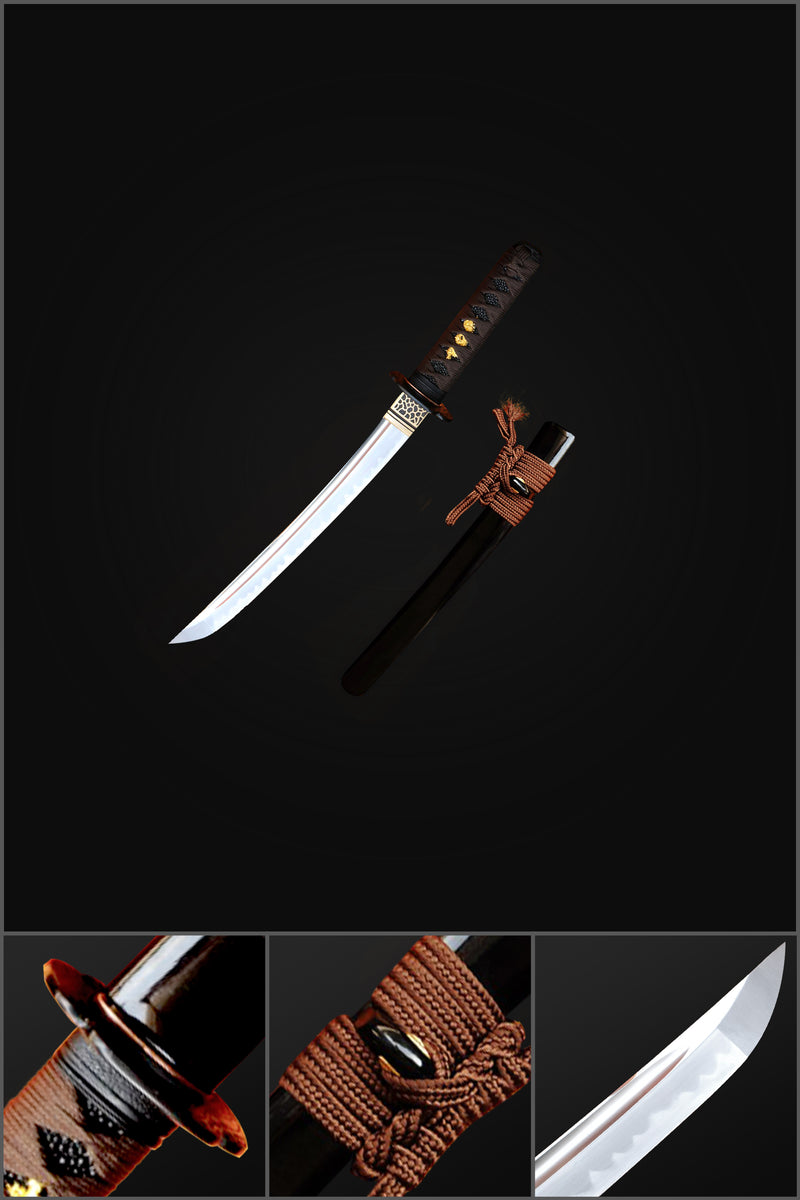 Hand Forged Japanese Tanto Sword Short Sword 1095 Carbon Steel Clay Tempered Hazuya Polished 