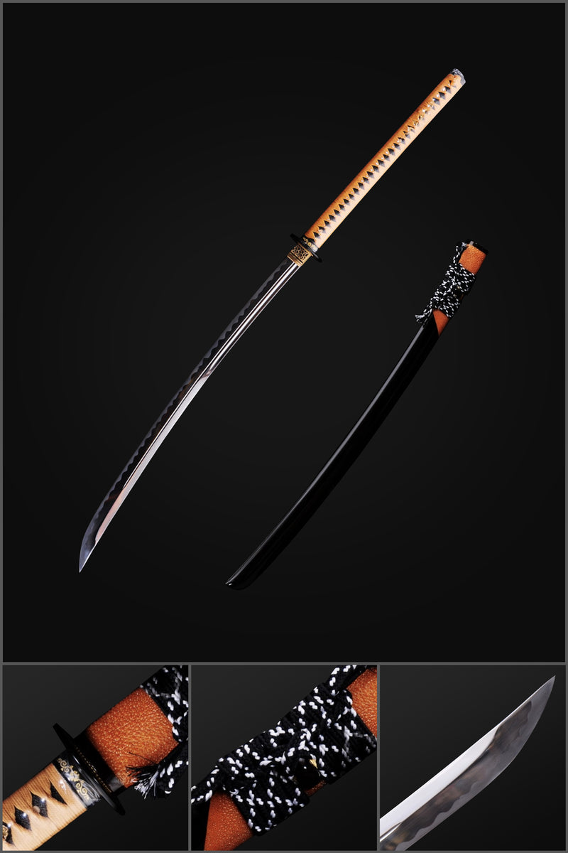 Hand Forged Japanese Naginata Sword 1095 Carbon Steel Rayskin Saya 
