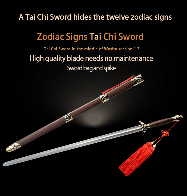 Handmade Chinese Sword Zodiac Signs Tai Chi Jian Stainless Steel Longq 