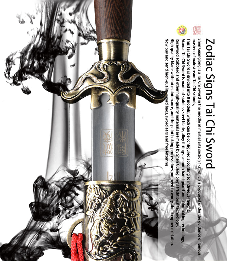 Handmade Chinese Sword Zodiac Signs Tai Chi Jian Stainless Steel Longq 