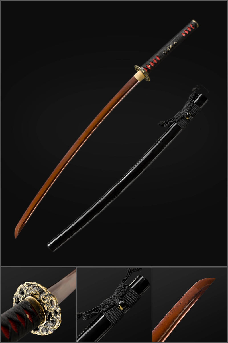 Hand Forged Japanese Samurai Katana Sword Damascus Folded Steel Reddis 