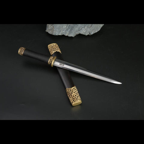 Handmade Chinese Sword Mini Longquan Short Sword Folded Steel Blade Ebony Scabbard-COOLKATANA-SL-7006-U