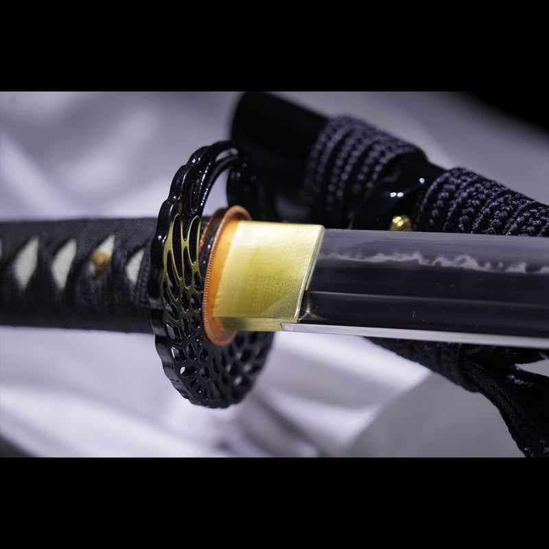 Handgeschmiedetes japanisches Samurai-Katana-Schwert T8-Stahlklinge Wasserhärtende Eisen-Tsuba - COOLKATANA 