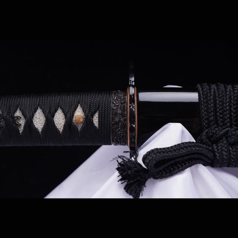 Handgeschmiedetes japanisches Samurai-Katana-Schwert T8-Stahlklinge Wasserhärtende Eisen-Tsuba - COOLKATANA 