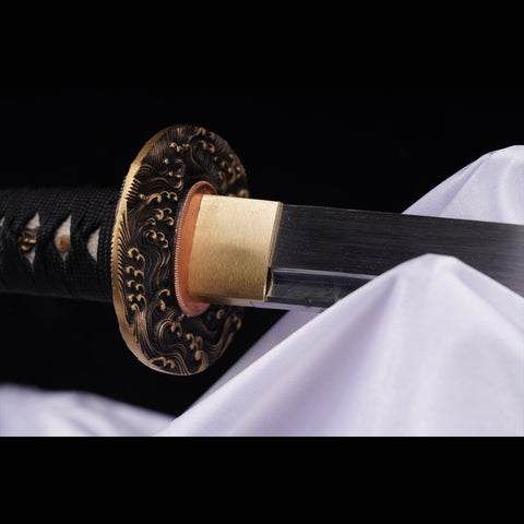 Hand Forged Japanese Samurai Sword Manganese Steel Blade Genuine Rayskin Handle Brass Tsuba-COOLKATANA-ZS-0039-U