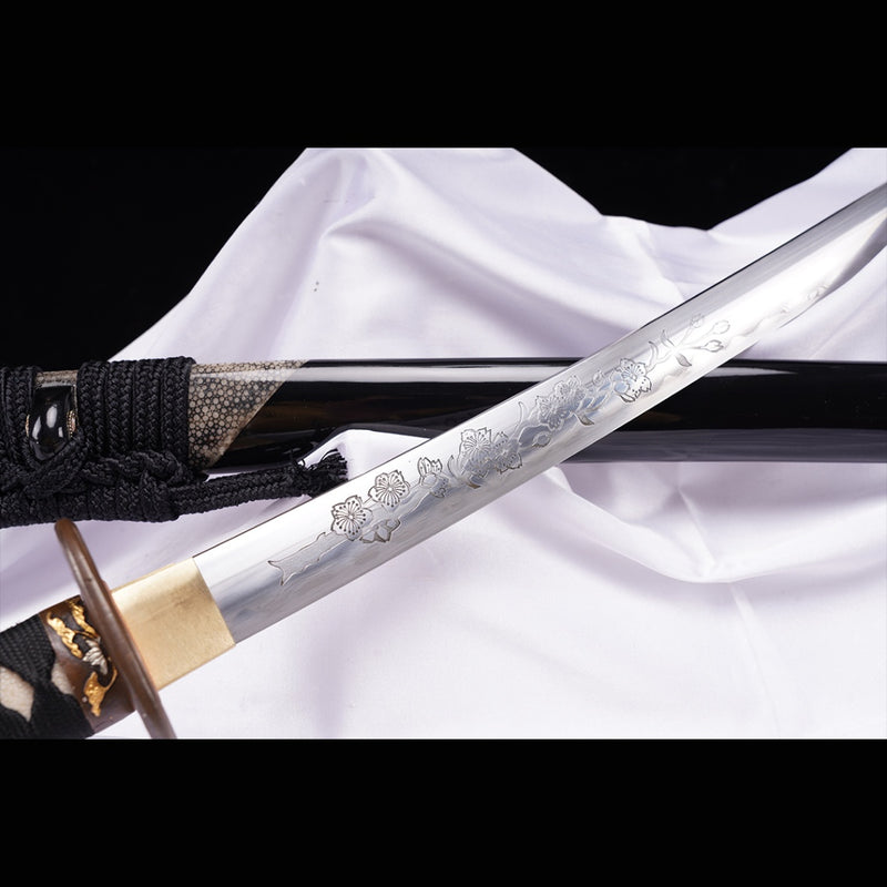 Hand Forged Japanese Samurai Sword Folded Steel Gold Plated Copper/Sil 