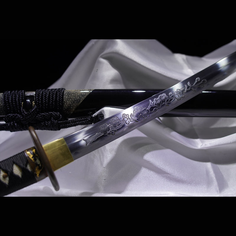 Hand Forged Japanese Samurai Sword Folded Steel Gold Plated Copper/Sil 