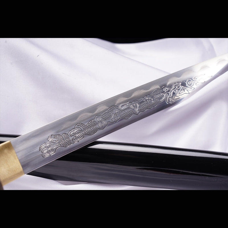 Handgeschmiedetes japanisches Samurai-Schwert gefalteter Stahl Ton gehärtetes vergoldetes Kupfer/versilbertes Kupfer Tsuba - COOLKATANA 