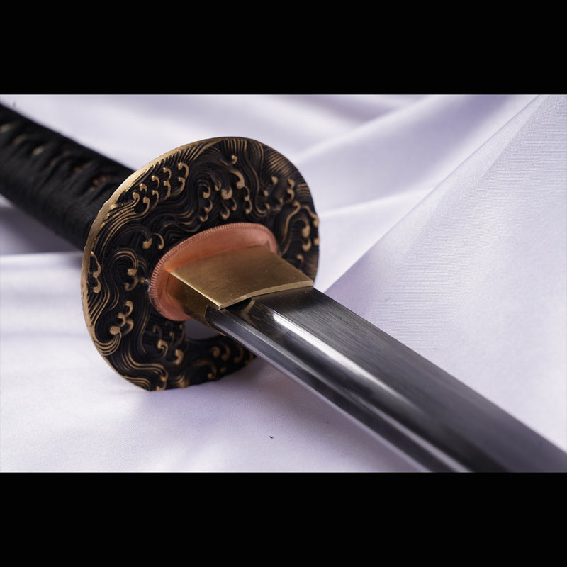 Handgeschmiedetes japanisches Samurai-Schwert Manganstahlklinge Echter Rochenhautgriff Messing Tsuba - COOLKATANA 