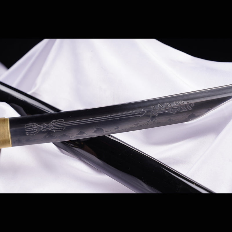Handgeschmiedetes japanisches Samurai-Schwert gefalteter Stahl Ton gehärtetes vergoldetes Kupfer/versilbertes Kupfer Tsuba - COOLKATANA 