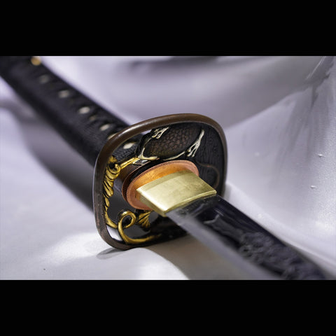 Hand Forged Japanese Samurai Sword Folded Steel Gold Plated Copper/Silver Plated Rayskin Saya Copper Tsuba-COOLKATANA-ZS-0025-U