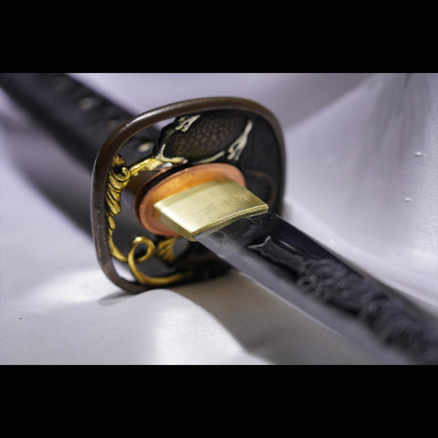 Hand Forged Japanese Samurai Sword Folded Steel Gold Plated Copper/Silver Plated Rayskin Saya Copper Tsuba-COOLKATANA-ZS-0025-U