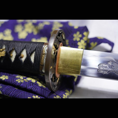 Hand Forged Japanese Samurai Sword Folded Steel Clay Tempered Gold Plated Copper/Silver Plated Copper Tsuba-COOLKATANA-ZS-0029-U