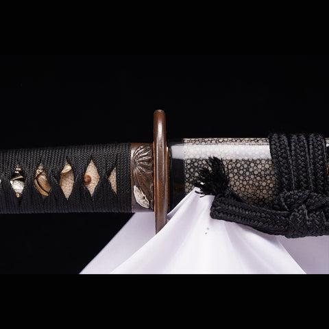 Hand Forged Japanese Samurai Sword Folded Steel Gold Plated Copper/Silver Plated Rayskin Saya Copper Tsuba-COOLKATANA-ZS-0025-U