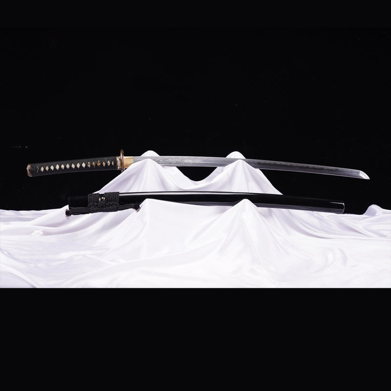 Handgeschmiedetes japanisches Samurai-Schwert gefalteter Stahl Ton gehärtetes vergoldetes Kupfer/versilbertes Kupfer Tsuba - COOLKATANA 