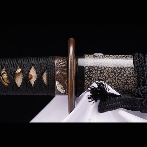 Hand Forged Japanese Samurai Sword Folded Steel Gold Plated Copper/Silver Plated Rayskin Saya Copper Tsuba-COOLKATANA-ZS-0025-U