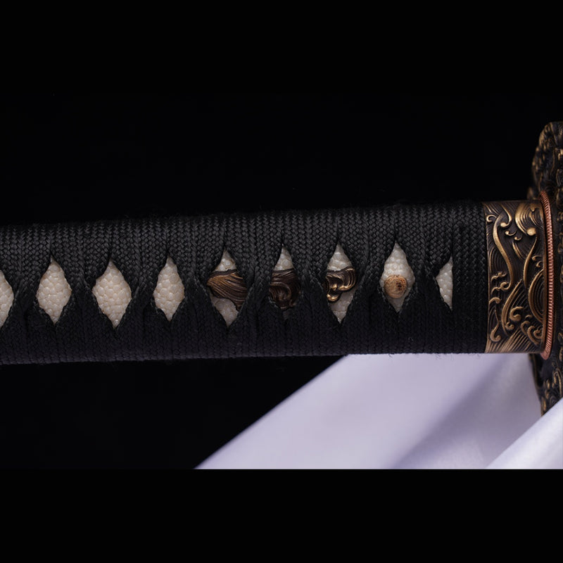 Handgeschmiedetes japanisches Samurai-Schwert Manganstahlklinge Echter Rochenhautgriff Messing Tsuba - COOLKATANA 