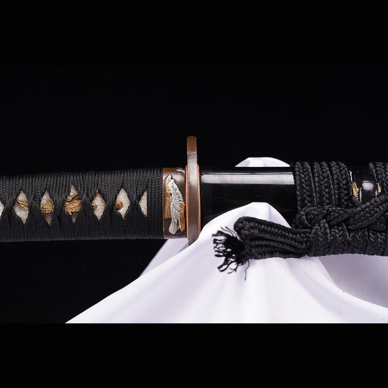Handgeschmiedetes japanisches Samurai-Schwert gefalteter Stahl Ton gehärtetes vergoldetes Kupfer/versilbertes Kupfer Tsuba - COOLKATANA 