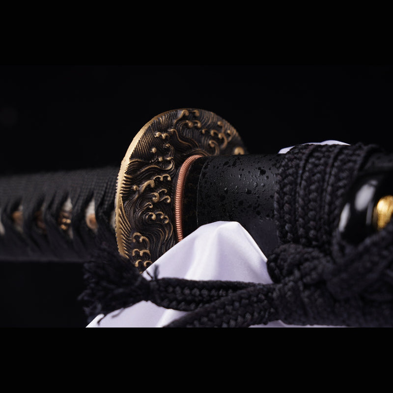 Handgeschmiedetes japanisches Samurai-Schwert Manganstahlklinge Echter Rochenhautgriff Messing Tsuba - COOLKATANA 