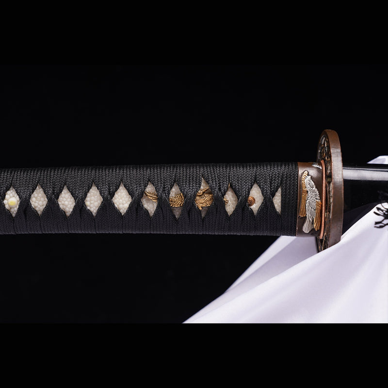 Handgeschmiedetes japanisches Samurai-Schwert gefalteter Stahl Ton gehärtetes vergoldetes Kupfer/versilbertes Kupfer Tsuba - COOLKATANA 