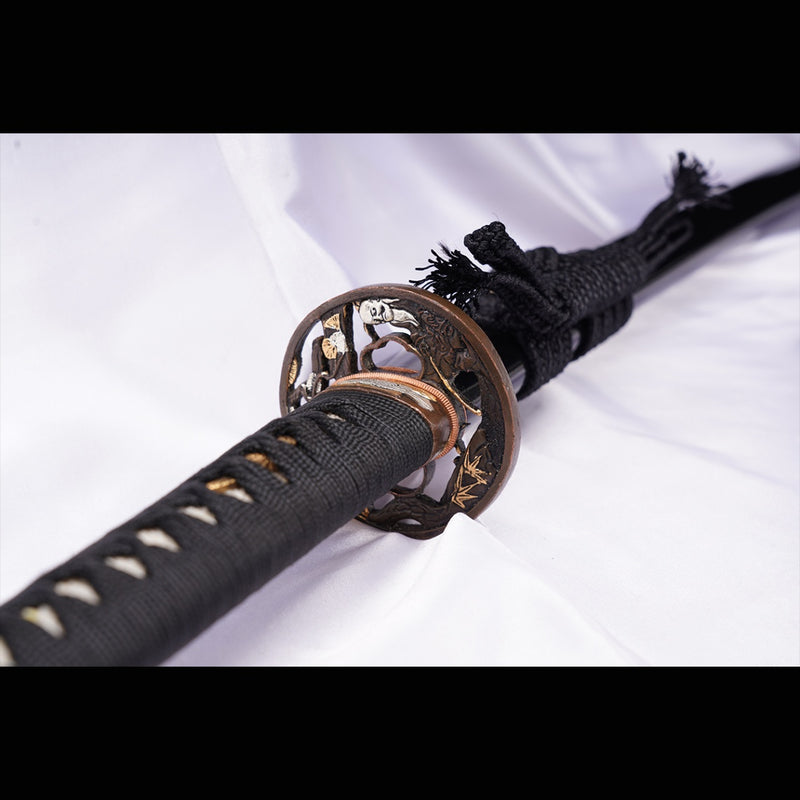 Handgeschmiedetes japanisches Samurai-Schwert gefalteter Stahl Ton gehärtetes vergoldetes Kupfer/versilbertes Kupfer Tsuba - COOLKATANA 