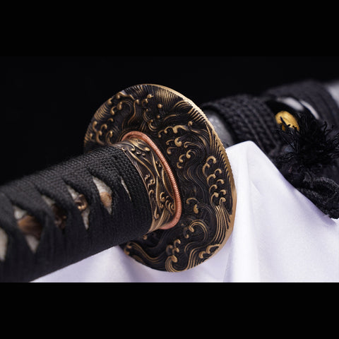 Hand Forged Japanese Samurai Sword Manganese Steel Blade Genuine Rayskin Handle Brass Tsuba-COOLKATANA-ZS-0039-U
