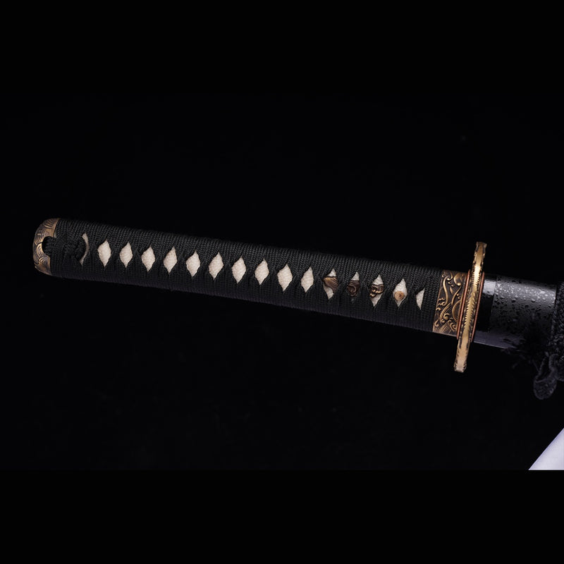 Handgeschmiedetes japanisches Samurai-Schwert Manganstahlklinge Echter Rochenhautgriff Messing Tsuba - COOLKATANA 