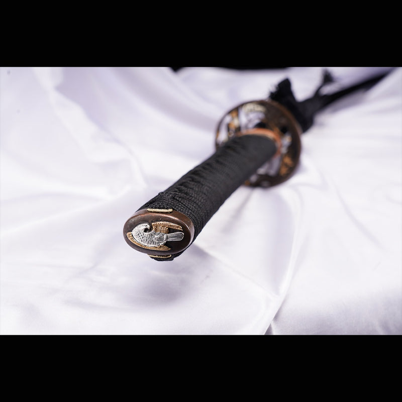 Handgeschmiedetes japanisches Samurai-Schwert gefalteter Stahl Ton gehärtetes vergoldetes Kupfer/versilbertes Kupfer Tsuba - COOLKATANA 