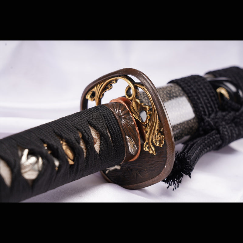 Hand Forged Japanese Samurai Sword Folded Steel Gold Plated Copper/Sil 