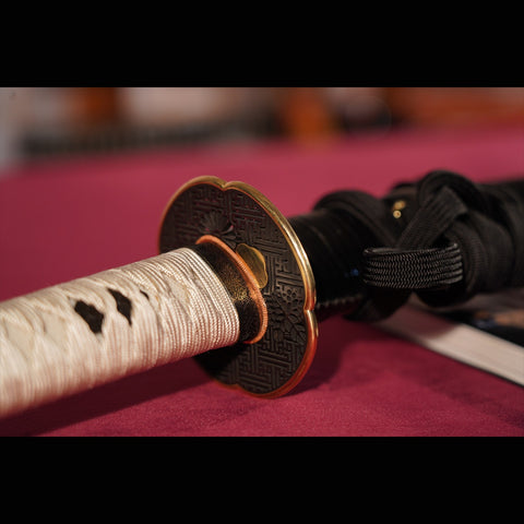 Hand Forged Japanese Samurai Katana Sword Tamahagane Steel Clay Tempered Red Copper Tsuba-COOLKATANA-ZS-0004-U