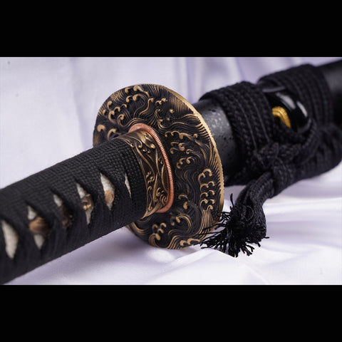 Hand Forged Japanese Samurai Sword Manganese Steel Blade Genuine Rayskin Handle Brass Tsuba-COOLKATANA-ZS-0039-U