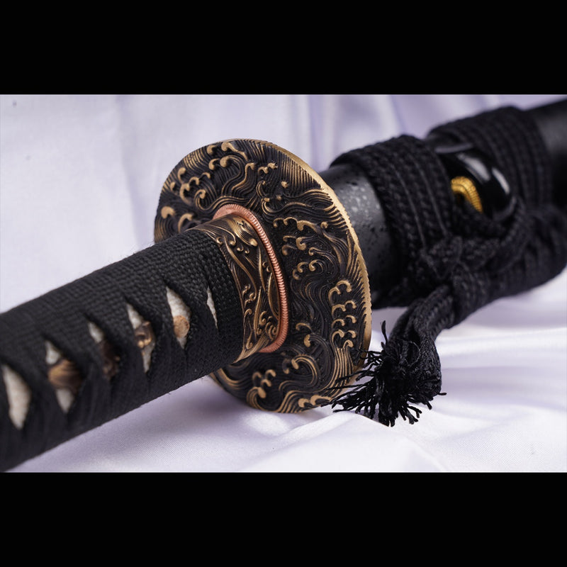 Handgeschmiedetes japanisches Samurai-Schwert Manganstahlklinge Echter Rochenhautgriff Messing Tsuba - COOLKATANA 