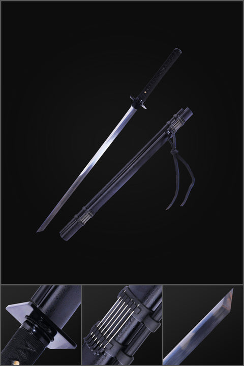 Hand Forged Japanese Ninja Sword 1095 Carbon Steel Straight Blade Ninjato With Blowing Needles-COOLKATANA-SL-1025-U
