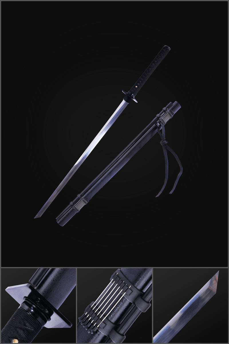 Handgeschmiedetes japanisches Ninja-Schwert Ninjato aus 1095 Kohlenstoffstahl mit gerader Klinge und Blasnadeln - COOLKATANA 