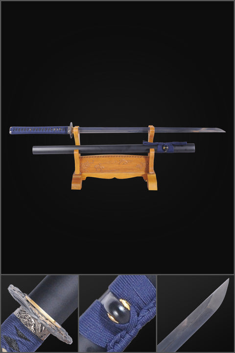 Hand Forged Japanese Ninja Sword Damascus Folded Steel Straight Blade Ninjiato Unokubi-Zukuri-SL-1102QQU-COOLKATANA