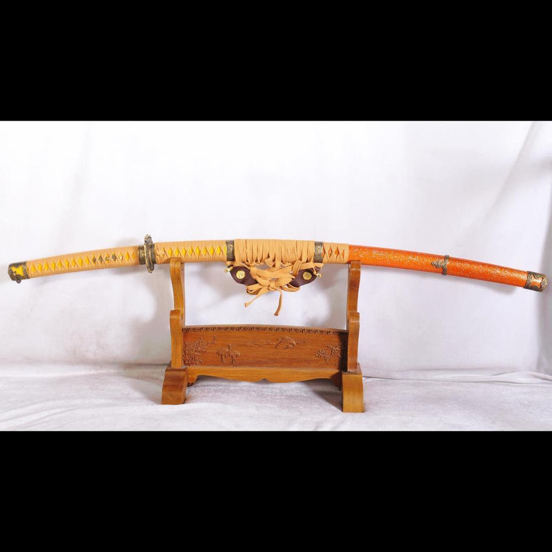 Handgeschmiedetes Tachi-Schwert Japanisches Samurai-Schwert Sanmai 1095 Kohlenstoffstahl + Gefalteter Stahl Clay Tempered - COOLKATANA 